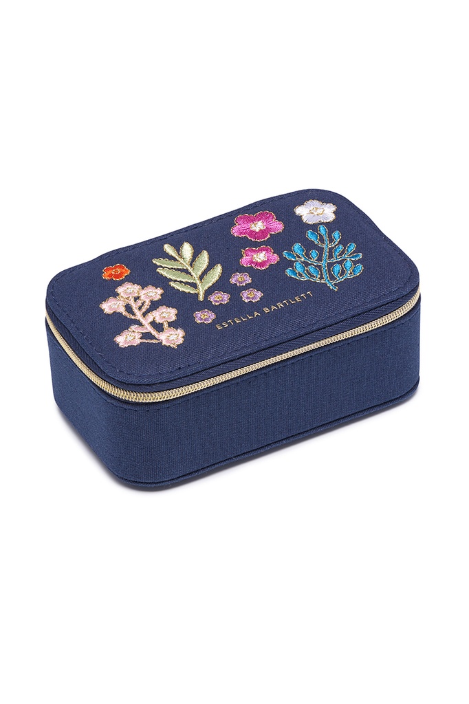 Mini Jewellery Box - Navy Embroidered