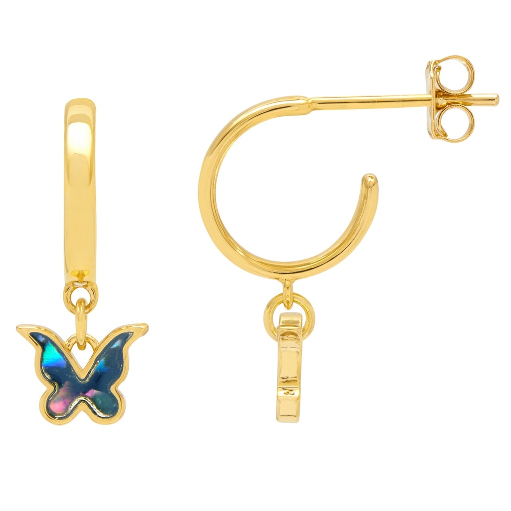 Abalone Butterfly Hoop Earrings - Gold Plated