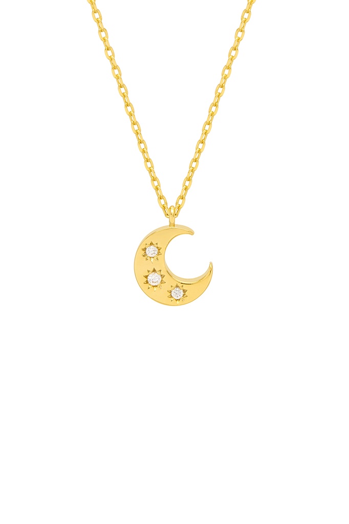 Three Stone Moon Necklace - Gold Plated