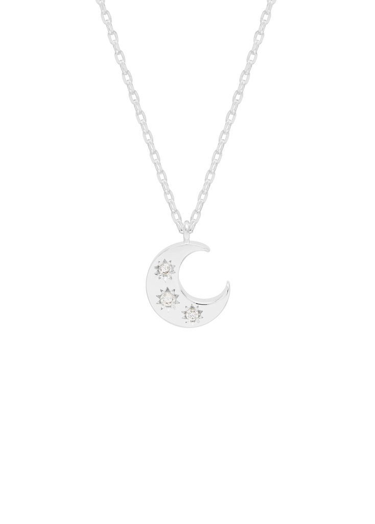 Three Stone Moon Necklace - Silver Plated