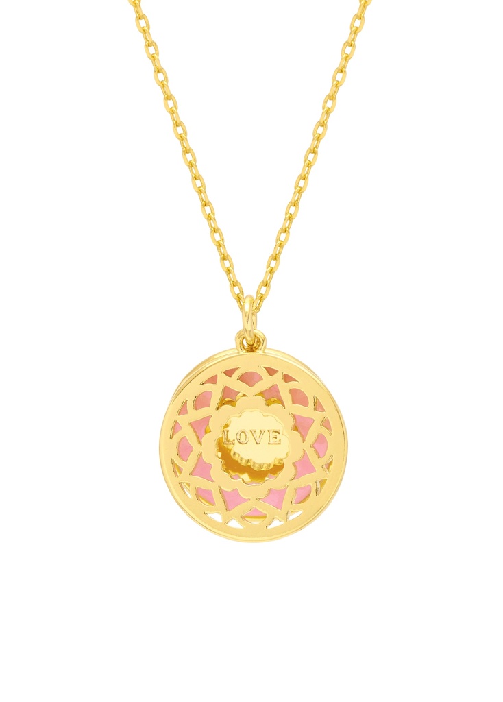 Pink Enamel Mandala Necklace - Gold Plated