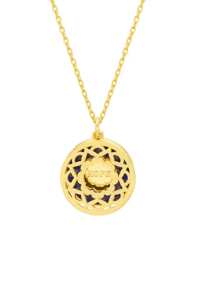Blue Enamel Mandala Necklace - Gold Plated