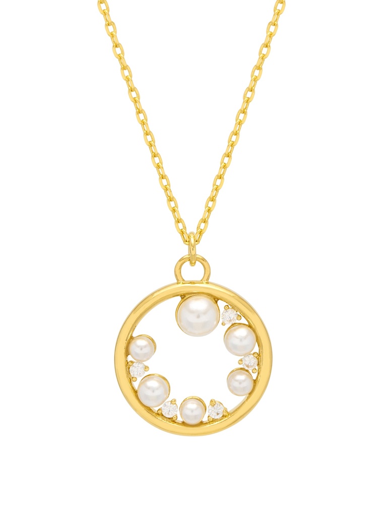 Circle Pearl And CZ Necklace - Gold Plated