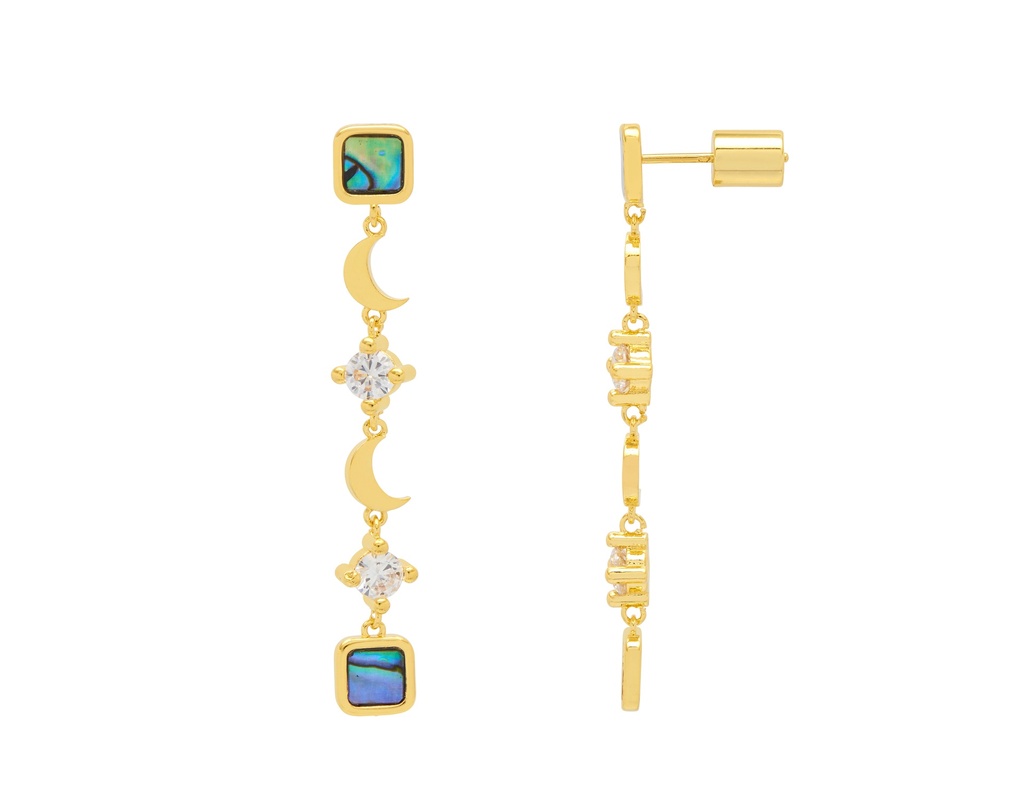 Abalone Cz Moon Drop Earrings - Gold Plated