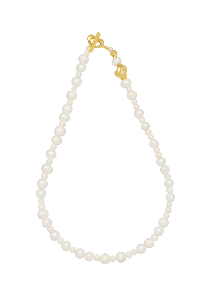 Organic Pearl And Nugget T-Bar Necklace - Gold Plated