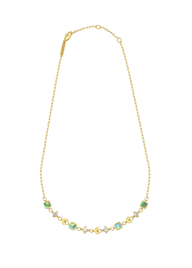 Abalone Cz Moon Necklace - Gold Plated