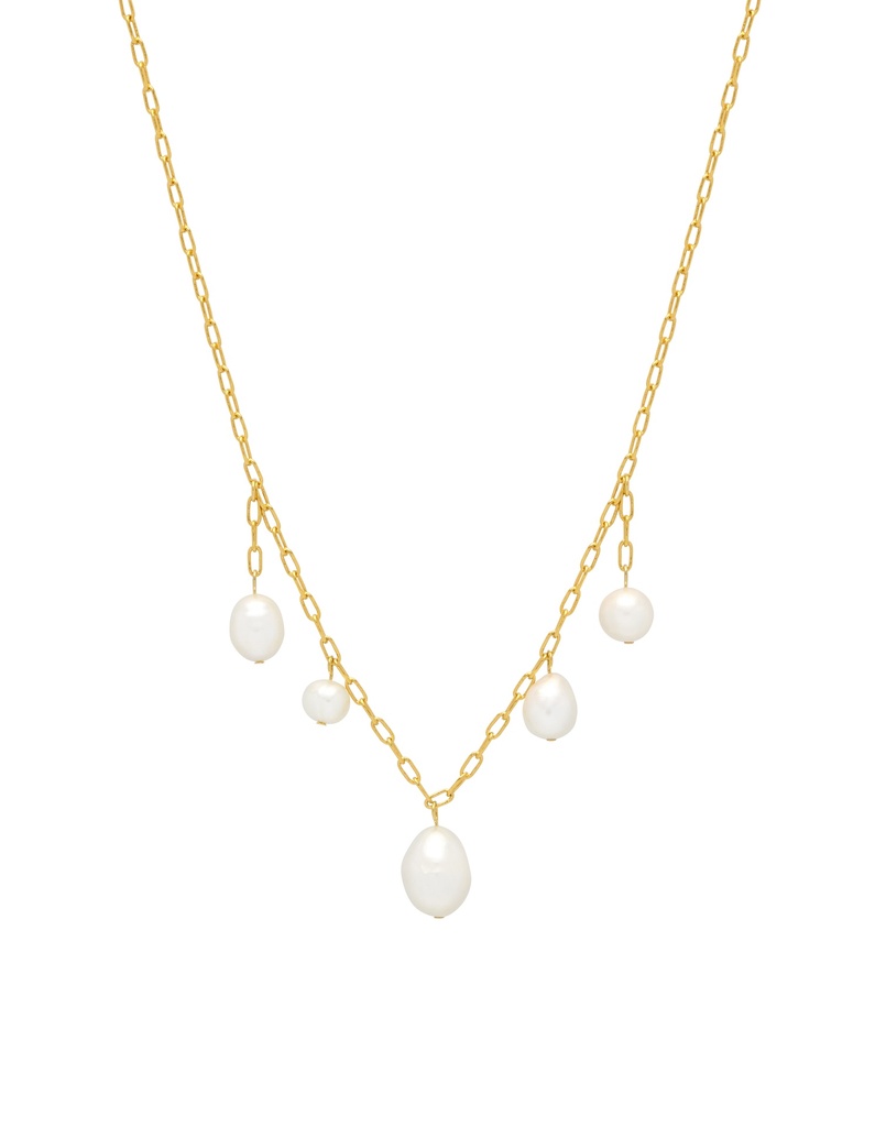 Multi Pearl Drop Necklace - Gold Plated