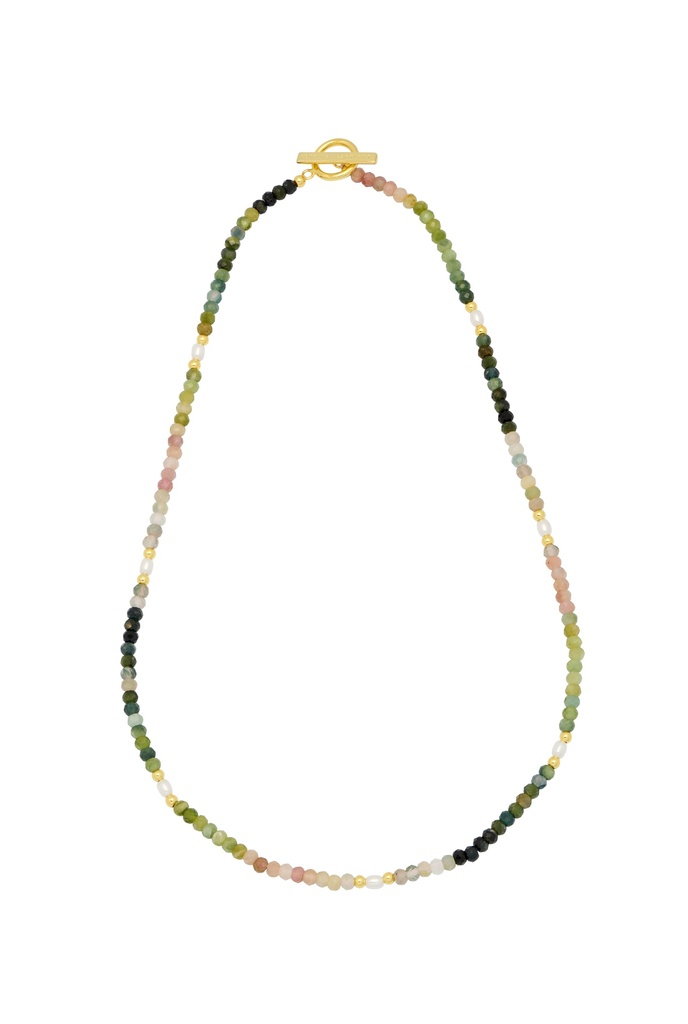Watermelon Tourmaline And Pearl Necklace - Gold Plated