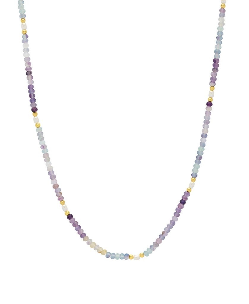 Flourite And Pearl Necklace - Gold Plated