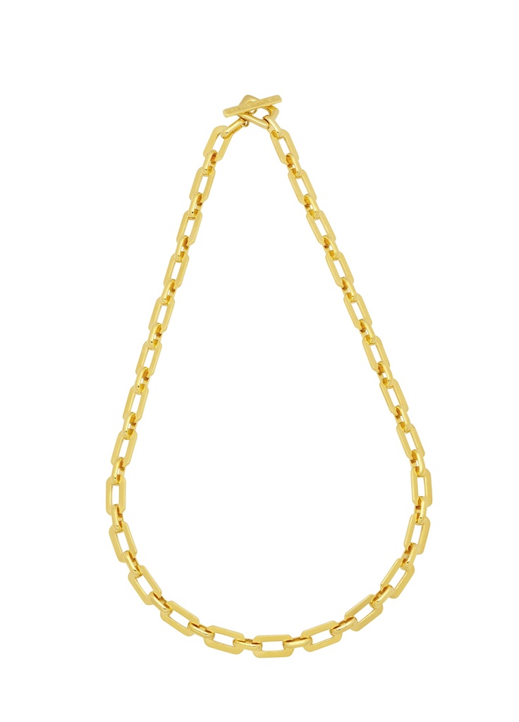 Square Link T-Bar Necklace - Gold Plated