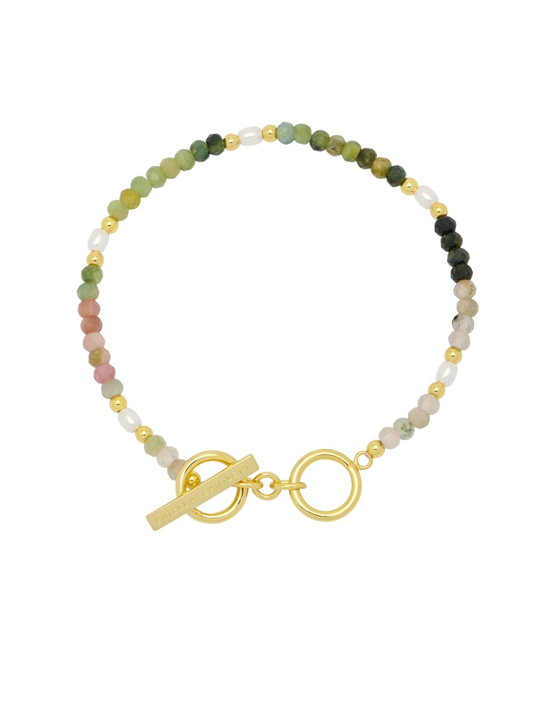 Watermelon Tourmaline And Pearl Bracelet - Gold Plated
