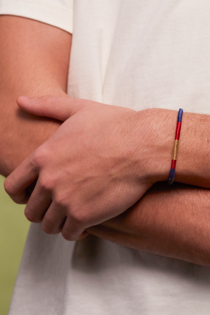Thread Woven Bracelet - Navy, Red And Mustard