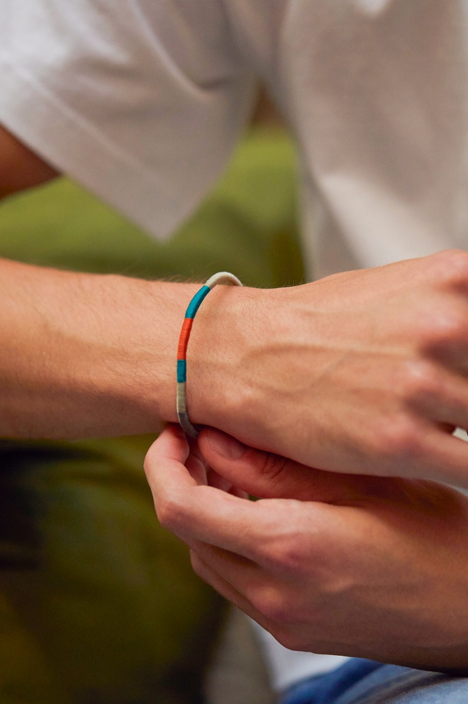 Thread Woven Bracelet - Black, Grey, Green And Orange