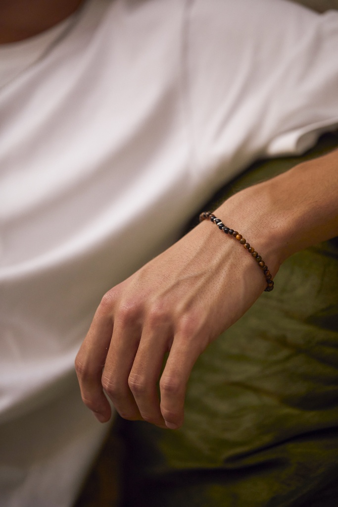 4mm Tigers Eye And Black Onyx Beaded  Bracelet