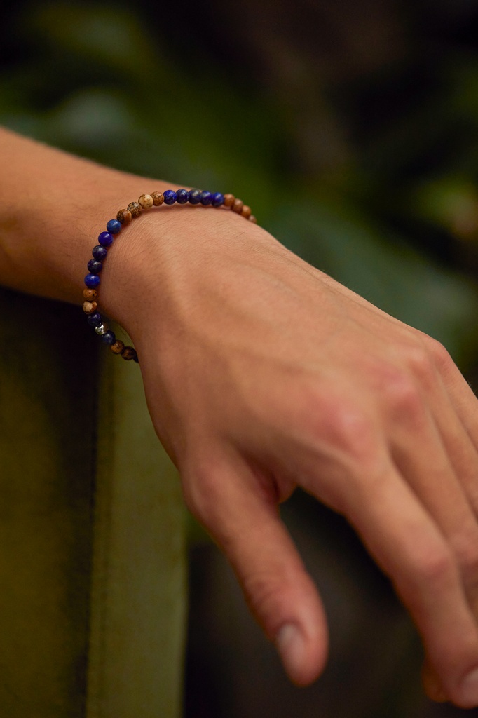 4mm Lapis And Picture Jasper Beaded Bracelet 