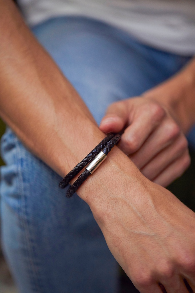 Black Leather Double Wrap Bracelet