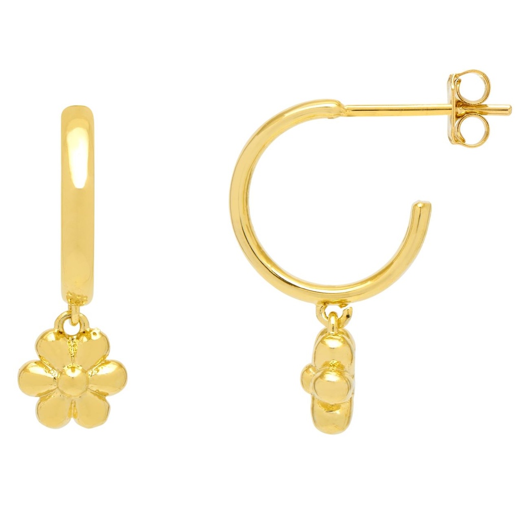 Flower Padlock Hoop Earrings - Gold Plated