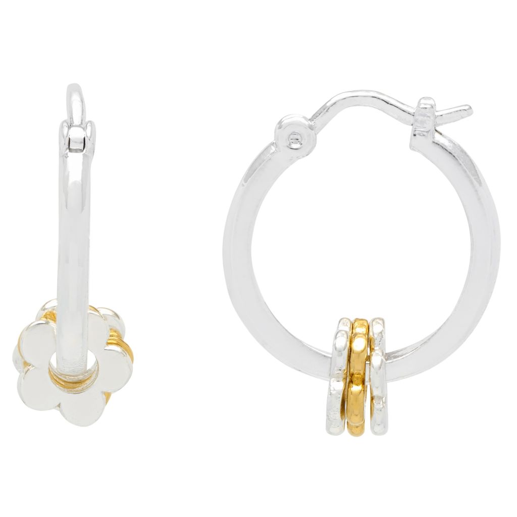 Multi Flower Hoop Earrings - Silver Plated