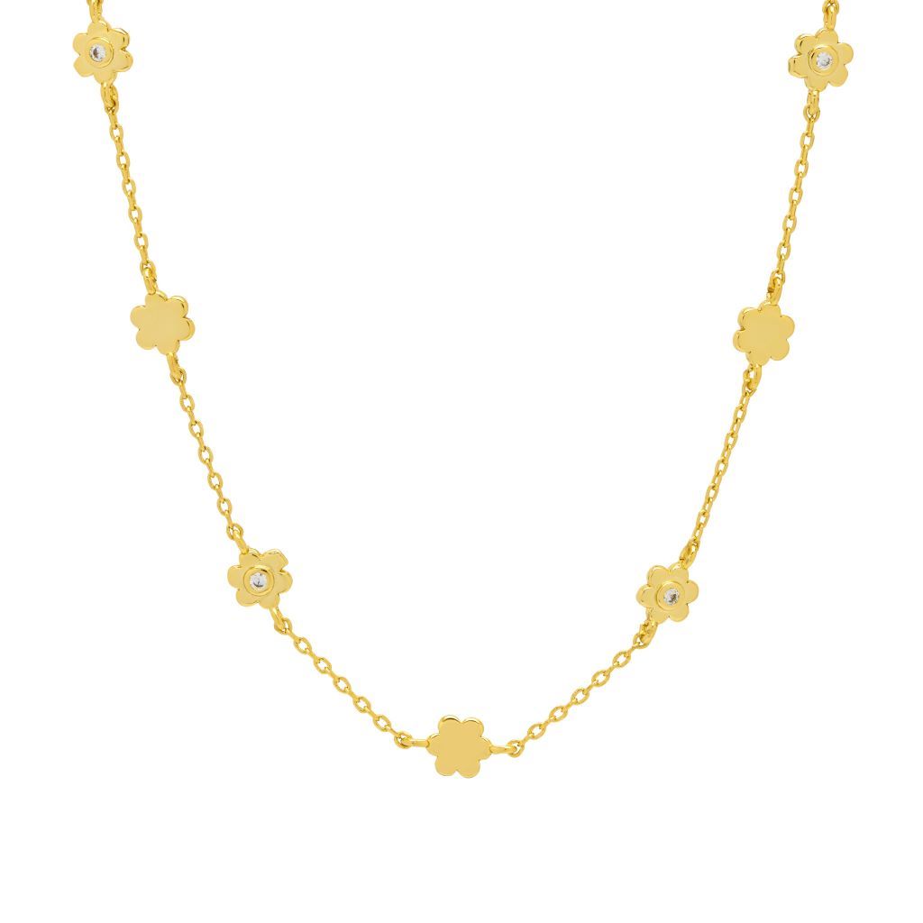Multi Flower And CZ Necklace - Gold Plated