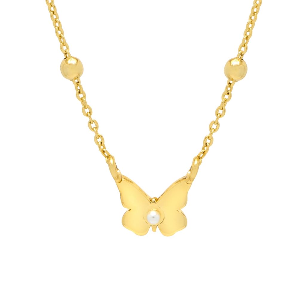 Pearl Butterfly Necklace - Gold Plated