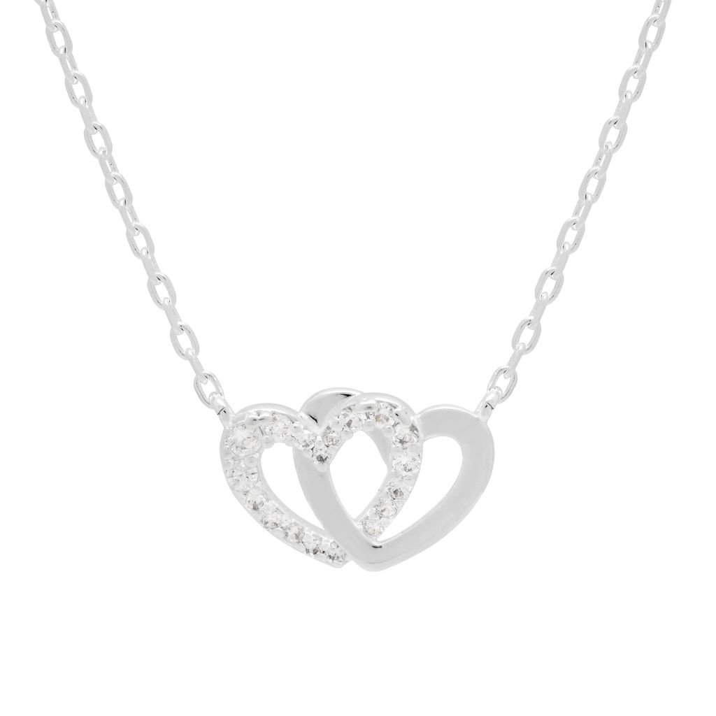 CZ Interlocking Heart Necklace - Silver Plated