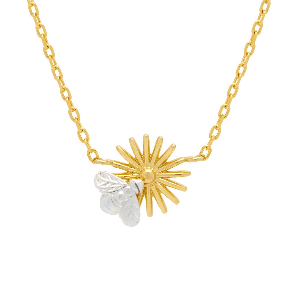 Flower And Bee Necklace - Gold Chain