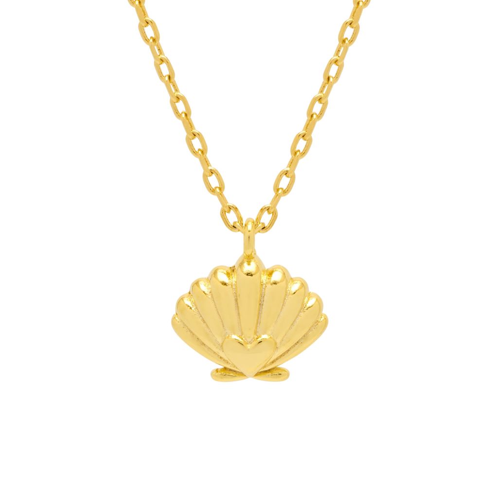 Scallop And Heart Necklace - Gold Plated