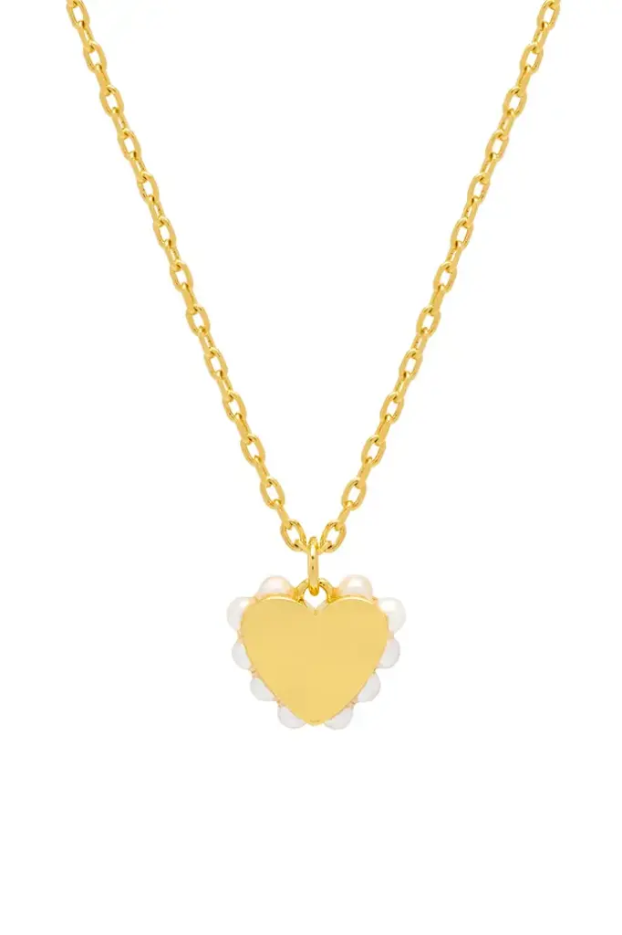 Heart With Side Pearl Necklace - Gold Plated