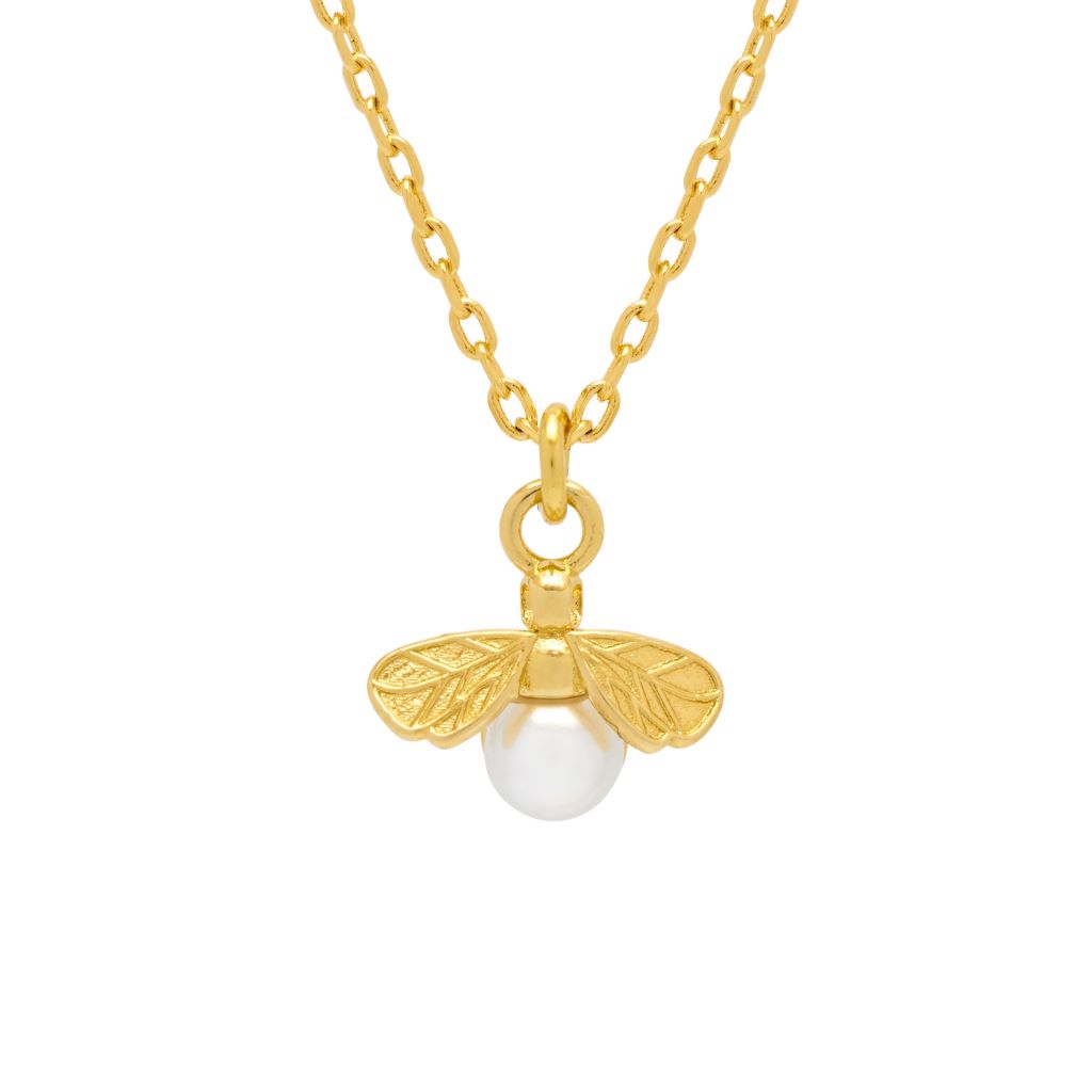 Pearl Bee Necklace - Gold Plated