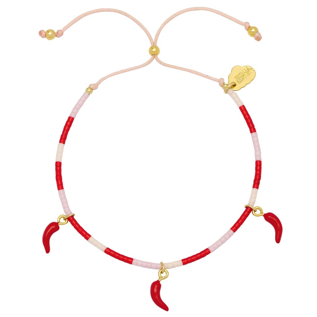 Red And Pink Chilli Miyuki Bracelet - Gold Plated