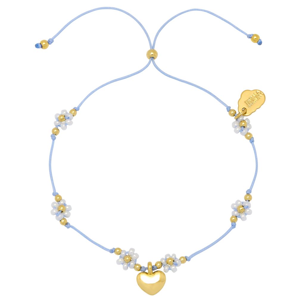Heart And Flower Beaded Louise Bracelet - Gold Plated