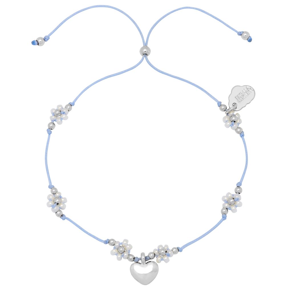 Heart And Flower Beaded Louise Bracelet - Silver Plated