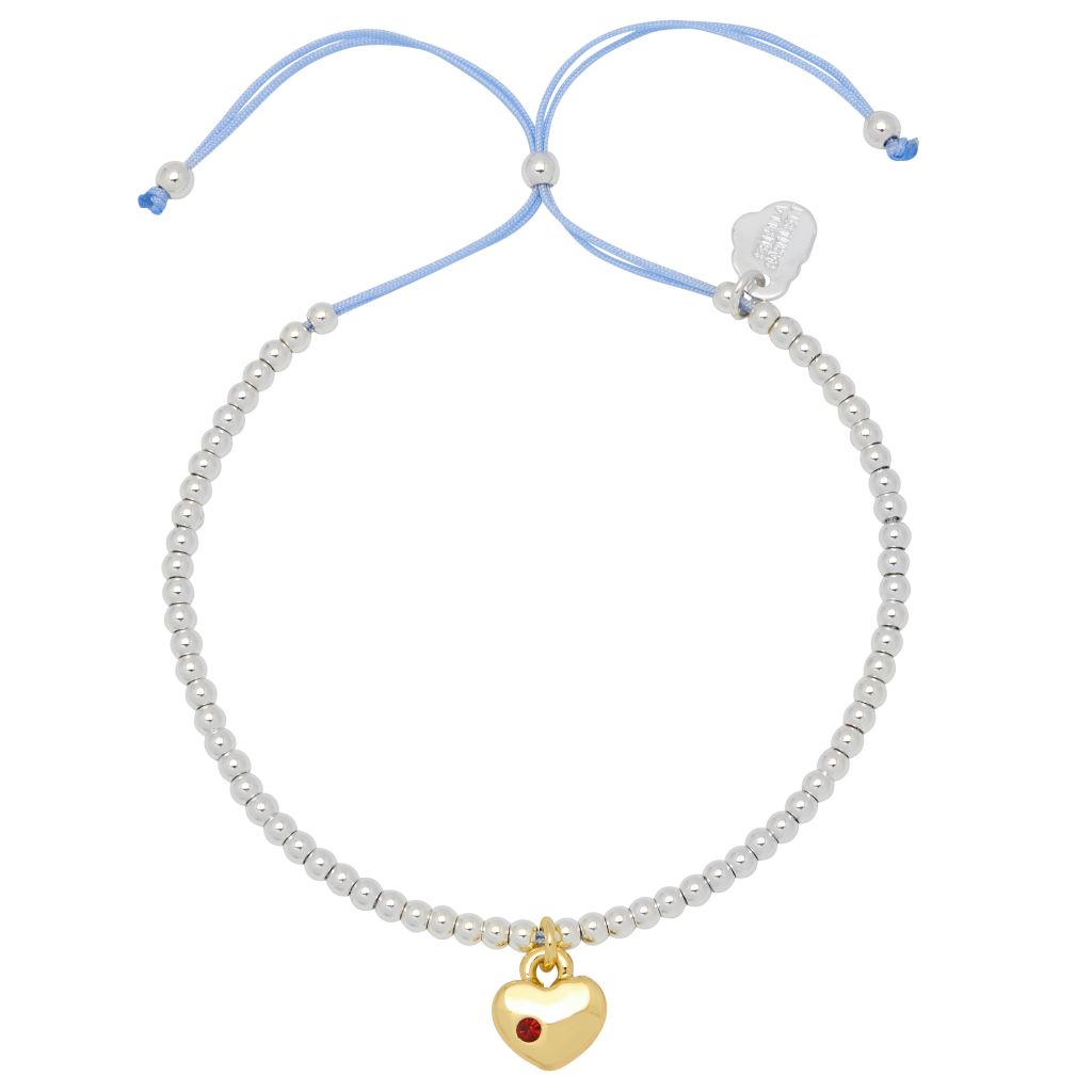 Heart Padlock With Red CZ Louise Bracelet - Gold Plated