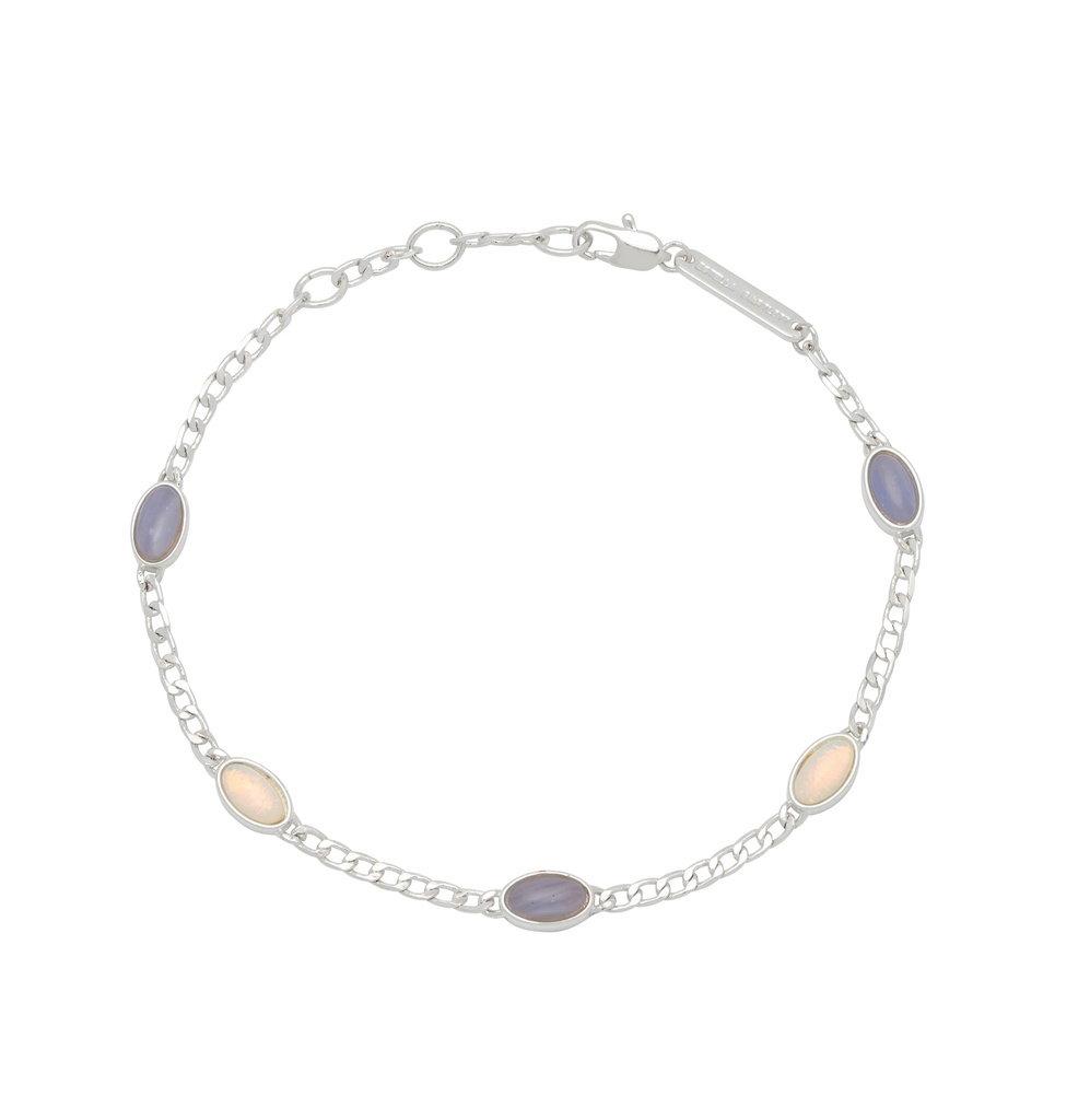 Lilac And White Gemstone Chain Bracelet - Silver Plated