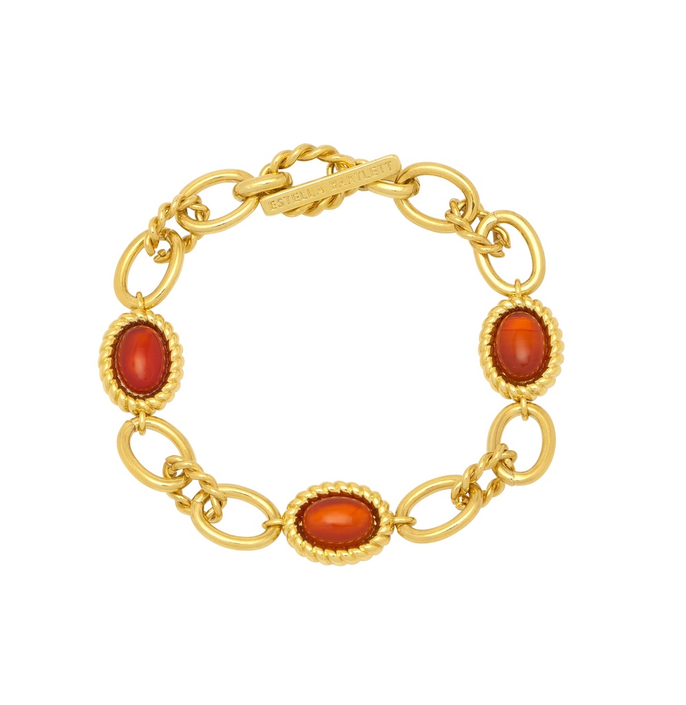 Chunky Chain Red Gemstone Bracelet - Gold Plated