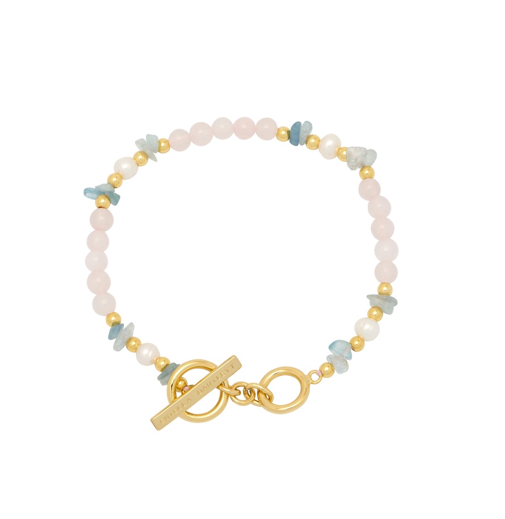 Pink And Blue Chip Organic Pearl Bracelet - Gold Plated