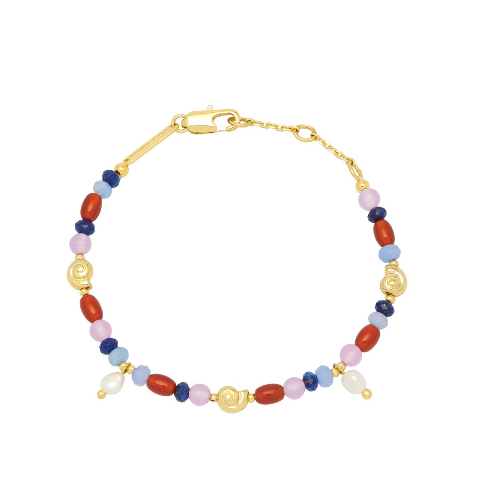 Multi Bead, Swirl Shell And Pearl Bracelet - Gold Plated