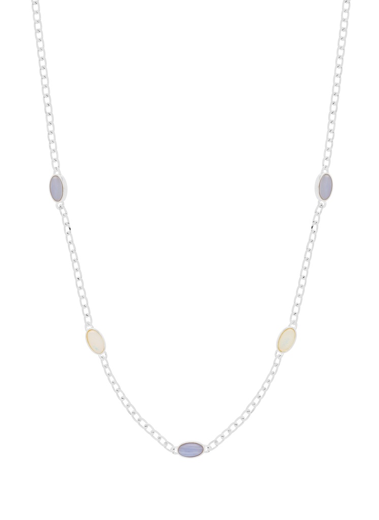 Lilac And White Gemstone Chain Necklace - Silver Plated