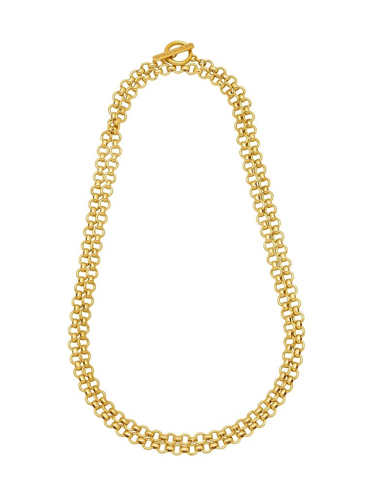 Chunky Doube Chain T Bar Necklace - Gold Plated