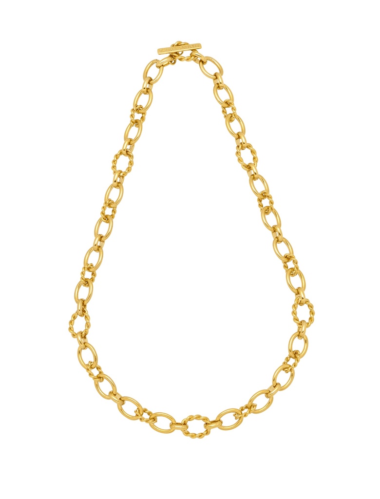 Chunky Link With A Twist T Bar Necklace - Gold Plated