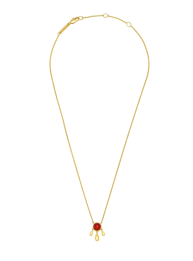 Carnelian Stone And Droplet Necklace - Gold Plated