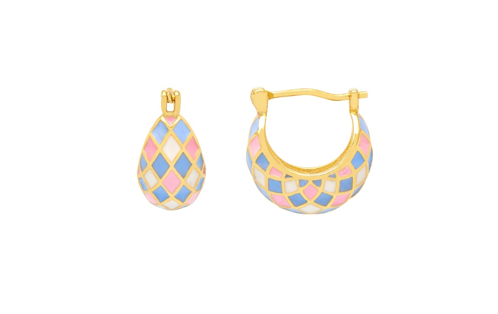 Enamel Patchwork Chunky Hinge Hoops - Gold Plated