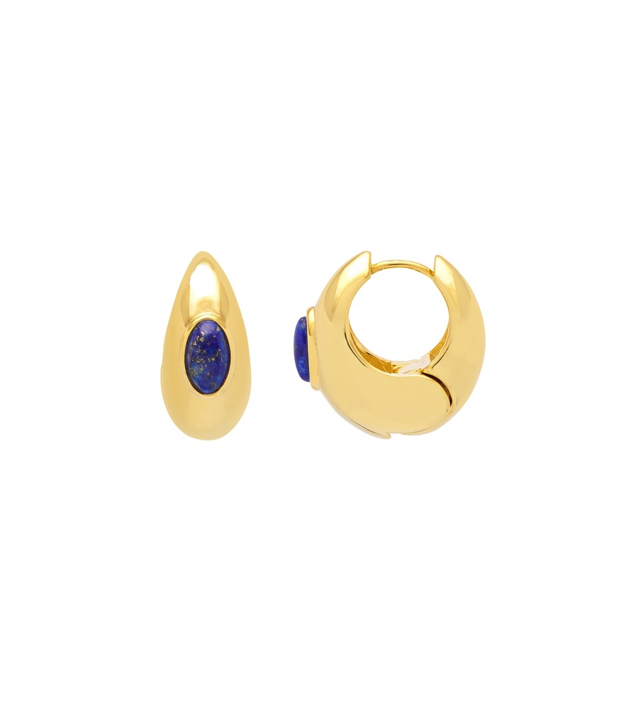 Chunky Hinge Gemstone Hoops - Lapis - Gold Plated