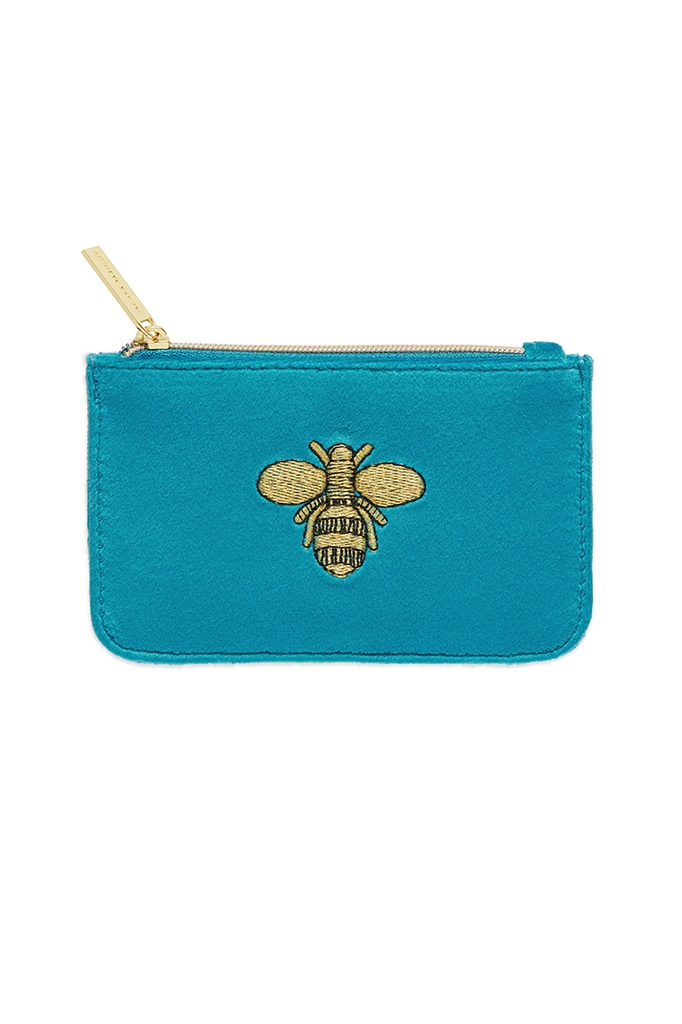 Bee Embroidery Card Purse - Teal