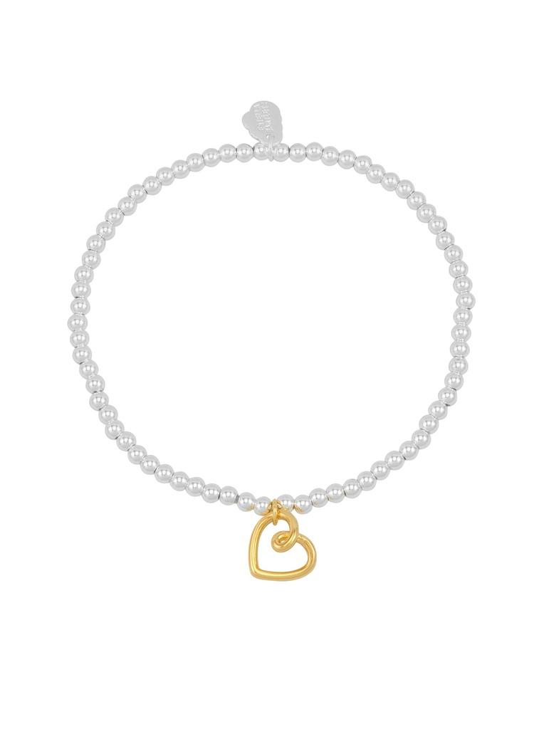 Double Beaded Heart Connector Bracelet - With Love - Gold Plated