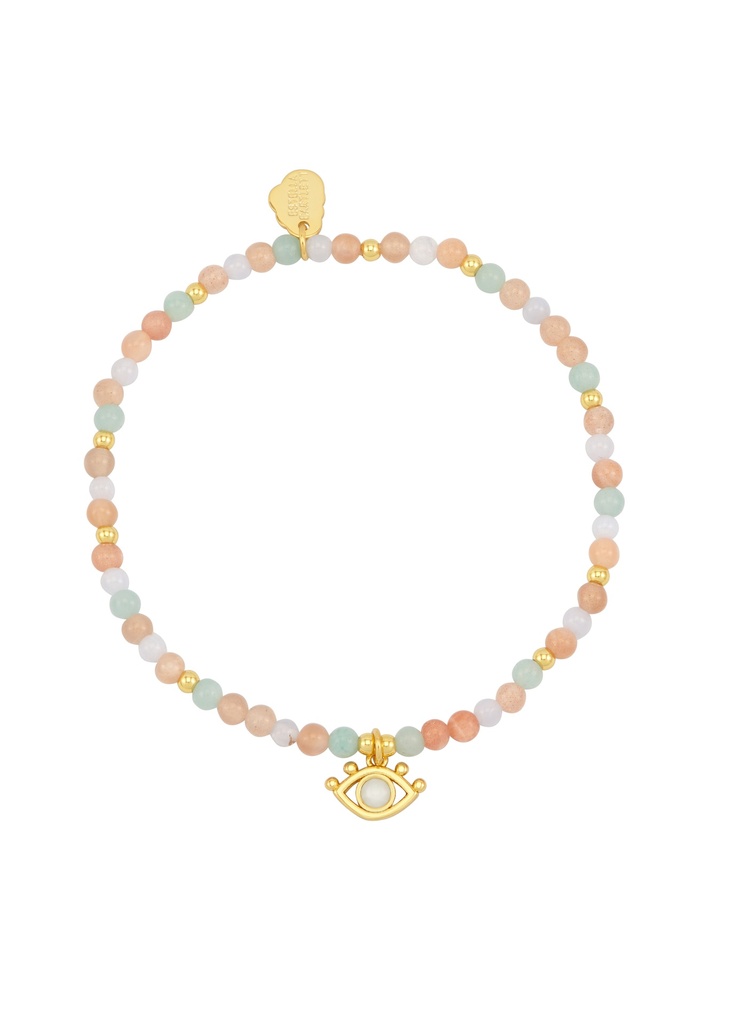 Peach Moonstone Lime Aventurine Mini Beaded Bracelet