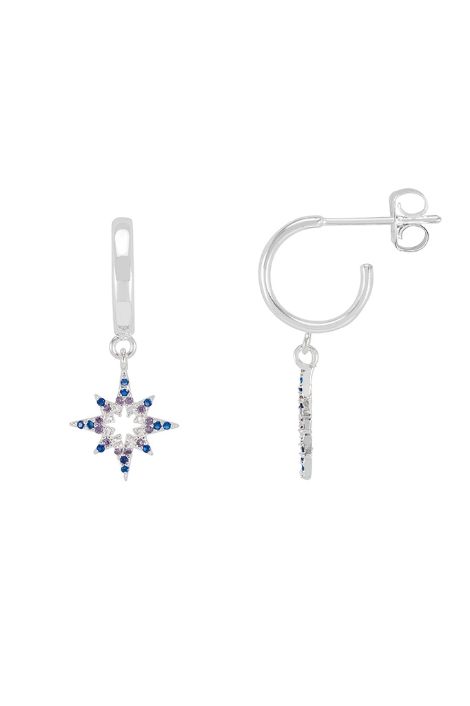 Mixed CZ North Star Hoop Earrings