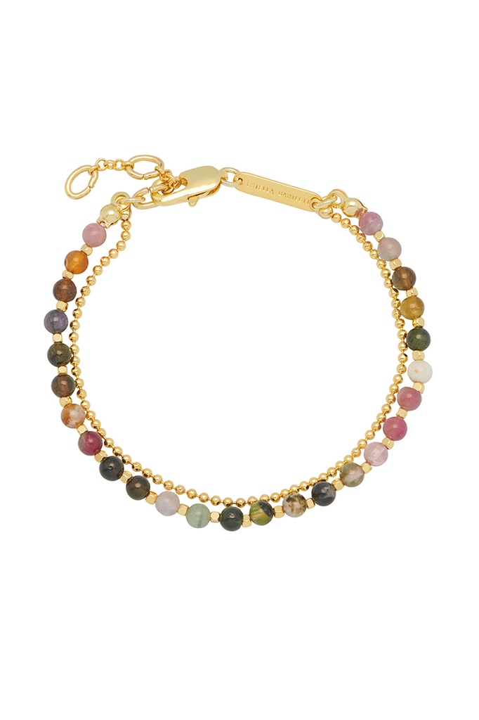 Tourmaline Eye Beaded Duo Bracelet - Gold Plated