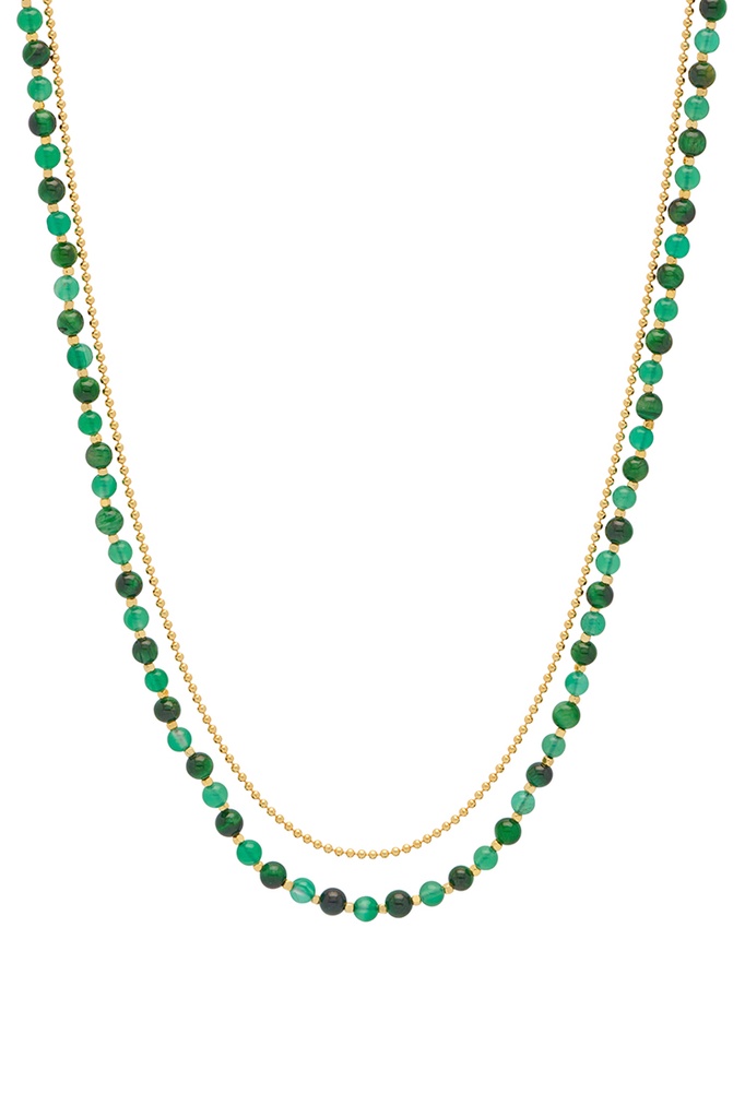 Green Cat Eye Double  Necklace - Gold Plated