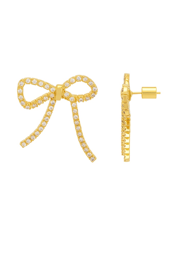 Cz Tennis Bow Earrings  - Gold Plated